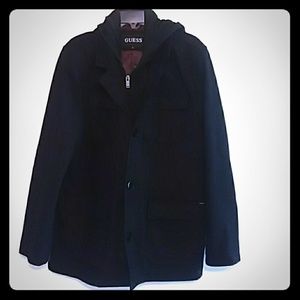 Guess men's pea coat with hood